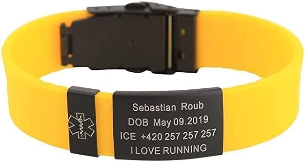 TINGKU Pulsera de identificación médica personalizada Pulseras de alerta médica personalizada Pulsera de silicona de seguridad SOS deportiva para