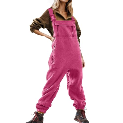 Générique 2024 - Latzhose für Damen, Lätzchen und verstellbare Träger mit Skihose, warm, Winter, Maler-Overall, Hot Pink, 48