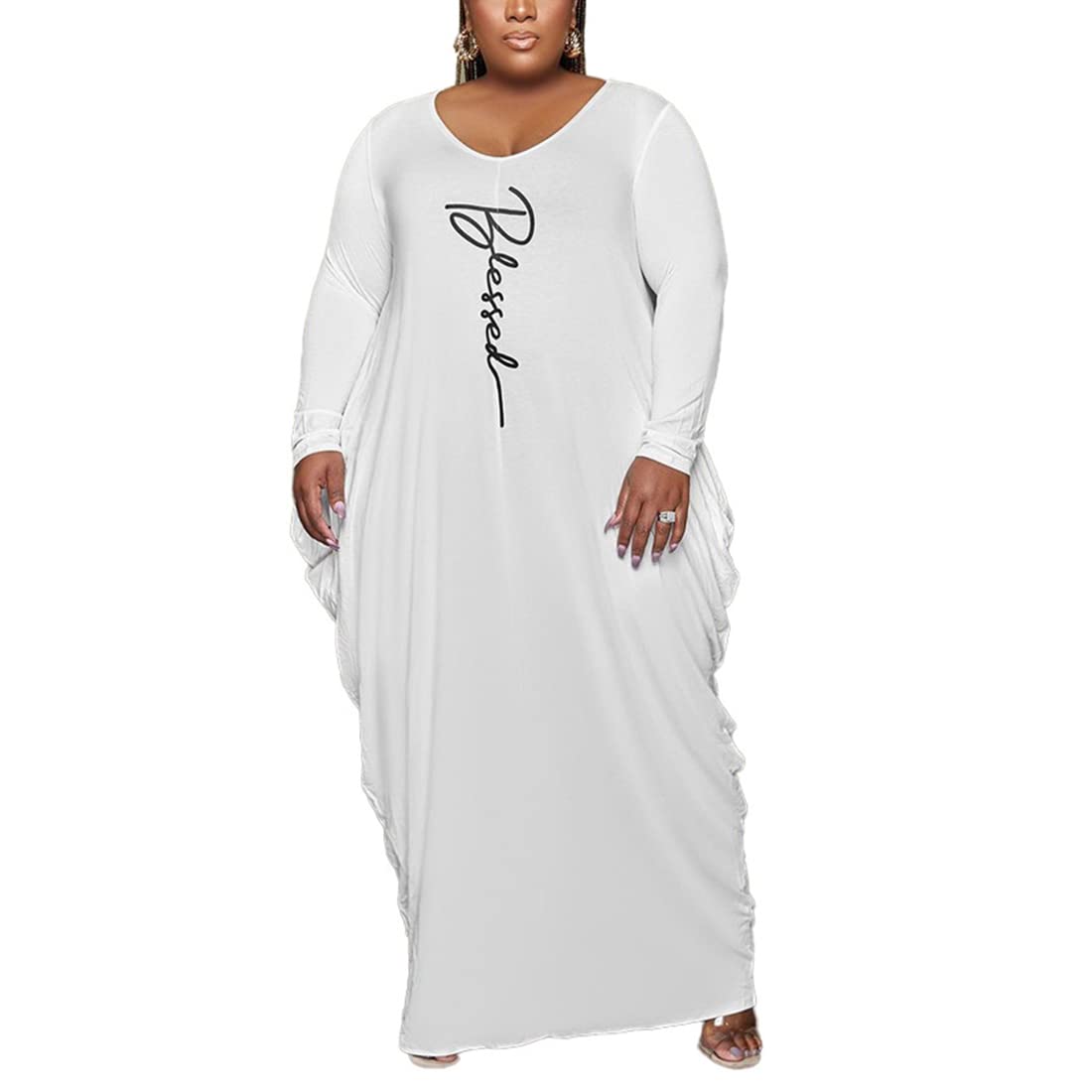 GeicyjiecyWomen Blessed Letter Print Oversize Baggy T Shirt Dress Loose Casual Maxi Long Summer Dress with Pockets