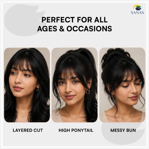 Image of Sanas Hair Bangs For Women (1Pc) Clip On Front Hair Extensions For Women Black Children's Fake Bangs Hair Extensions For Woman Stylish Clip On Front Hair Patch For Woman Wedding (1Pc) (Classic Black)