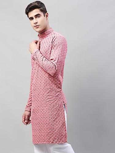 Image of Jompers Men's Regular Fit Cotton Chikankari Embroidered and Sequence Kurtas