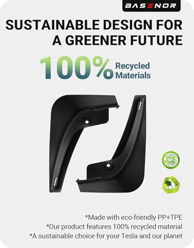 Image of BASENOR 2017-2023 Tesla Model 3 Mud Flaps Splash Guards Fenders (Proprietary Design) No Drilling No Tape Mudflaps All Weather Protector Mudguards for Model 3 Exterior Accessories (Set of 4)