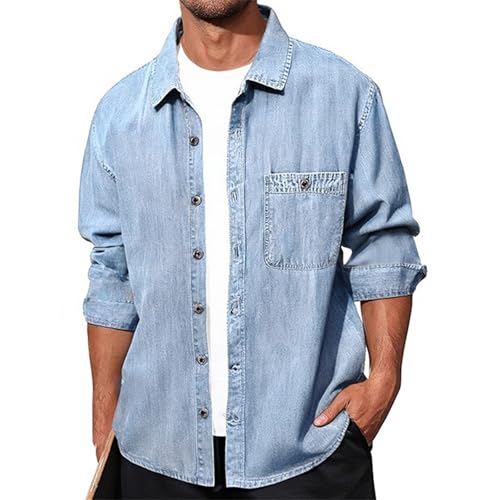 Generisch Jeanshemd Jeansmantel Herren Baggy Casual Denimjacke Revres Langarm Freizeitjacke Modisch Frühling Jeansjacke Retro Outdoor Arbeitsjacke Denimmantel im Used Look Motorradjacke