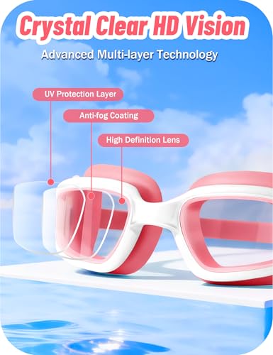 Image of Vvinca Kids Swim Goggles, Swimming Goggles for Kids 3-14 Anti-Fog UV Protection No Leak Pool Glasses for Boys Girls