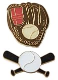 2-Piece Baseball, Bat, & Leather Glove Lapel Pin or Hat Pin & Tie Tack Set with Clutch Back by Novel