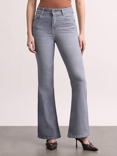 Image of Urbano Fashion Women's Mid Rise Bootcut Washed Jeans Stretchable