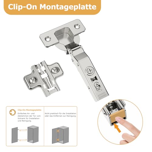 Furniware 2 Stück Schrankscharniere, Öffnungswinkel 110° mit Hydraulisch Feder Perfekte Softclose Küchenschrank Scharniere, Topf-Bohrabstand 45mm, für Küchenschrank, Schranktür, Kleiderschrank