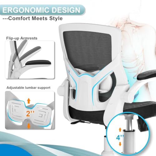 Image of Office Chair for Long Hours & Lower Back Pain Relief - Waterfall-Edge PU Seat Cushion, Padded Lumbar Support and Flip-up Armrests, Ideal for Office or Study