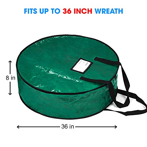 Propik Christmas Wreath Storage Bag 36" - Garland Holiday Container With Tear Resistant Material - Featuring Heavy Duty Handles And Transparent Card Slot - 36” X 8” (Green) #TOP4