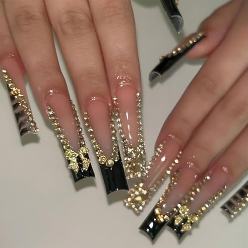 24Pcs Long Square Coffin Fake Nail Full Cover 3D Flowers with Leopard Print Pattern French Manicure Wearable Spice Acrylic Nails
