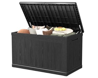 Skepphlay 230 Gallon Deck Box Large Outdoor Storage Box, Black Waterproof Deck Storage Bench, 440 lbs Load Capacity Outdoor Storage Bin for Garden, Patio, Pool, Boat