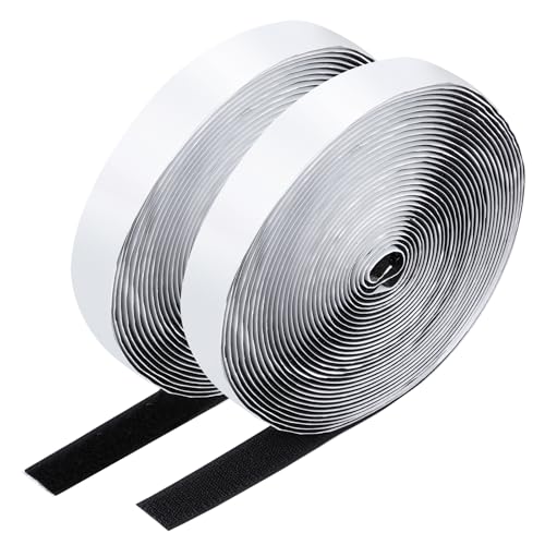 WHSUNVO 2Pcs Self Adhesive Nylon Strips Heavy Duty Sticky Hook and Loop Tape Portable Adhesive Fastening Tape Strips with Adhesive Easy to Cut for Home Office School Car Crafting(Black)