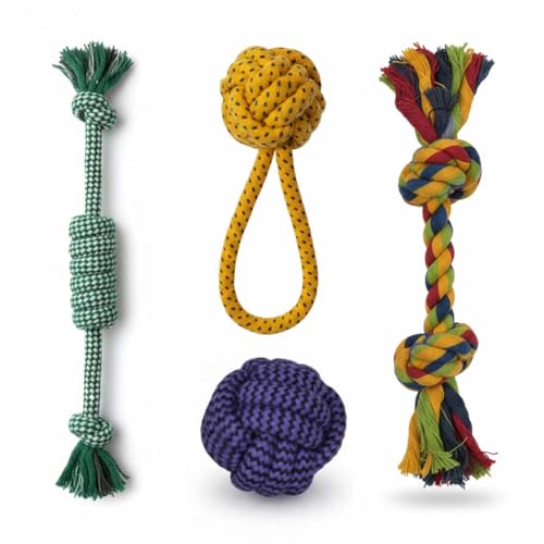 Image of PETS EMPIRE Dog Chew Toy Dog Toys with Knots Combo of 4 Ropes All Puppy Breeds & Aggressive Chewers, Teething Rope, Fetching Toy for Interactive Play and Training