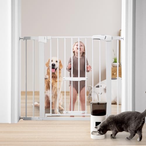 Image of Tiovo 36" Extra Tall Baby Gate with Cat Door Adjustable, 29"-41" Auto Close Tall Dog Gate for Stairs, Doorway, House, Kitchen, Pressure Mounted & Dual-Lock Design Sturdy Pet Gate with Small Pet Door