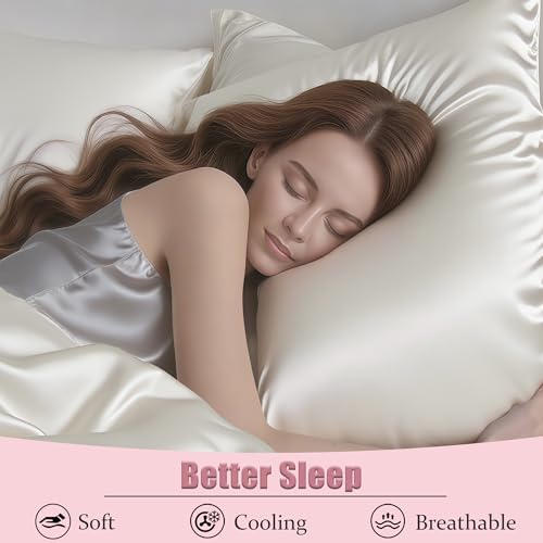 Mulberry Silk Pillow Cases with Zipper, Ultra Smooth Soft Breathable Cooling Pillow Cases for Hot Sleepers, Silk Satin Pillowcase for Hair and Skin, Gifts for Women (Ivory, King Size, 1 Pack)