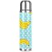 Thermos in acciaio inox a forma di banana verde a pois – Tazza isolante in pelle – caffè caldo o tè freddo + tazza superiore – perfetto per ufficio, campeggio e all'aperto