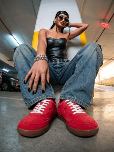 Image of Bacca Bucci Zest Women's Low-Top Walking Sneakers with Suede-Look Upper, Lace-Up Closure, Padded Collar, Perforated Toe Detail, Gum Grip Outsole, Casual Streetwear Shoes