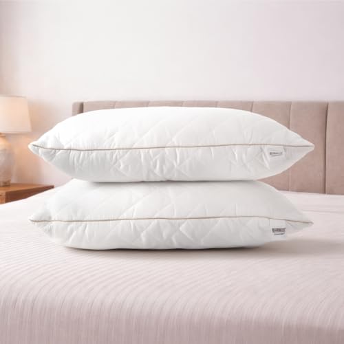 Image of Spaces Quilted Microfiber 105 GSM Plain Pillow Fillers Set of 2 | Reversible, Breathable & Lightweight - 43 x 68 Cm - White
