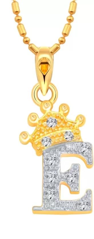 Vighnaharta Royal Crown 'E' Letter CZ Gold and Rhodium Plated Alloy Pendant for Men and Women -[VFJ1278PG]-image-4