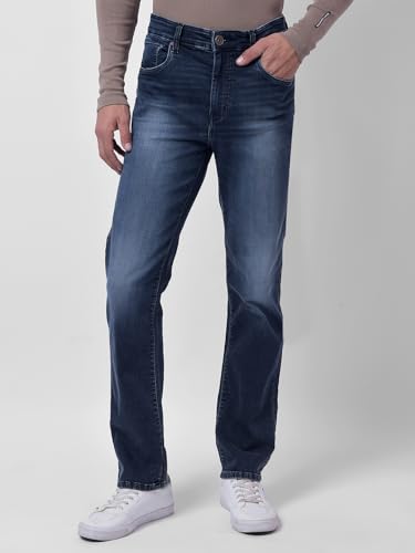 Image of Numero Uno Men Solid Blue Denim Slim Fit Jeans