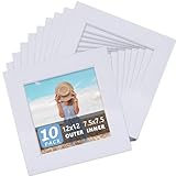 Somime 10 Pack Pre-Cut 12x12 White Picture Mats for 8x8 Photos - White Core Bevel Cut Frame Matte, Acid Free, Ideal for Frames/Artwork/Prints