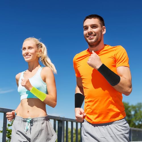 Image of 6 Inch Wrist Sweatbands Tennis Wrist Bands Absorbent Sweat Band for Men and Women Sport Long Wrist Bands, Breathable Cotton Athletic Sweatbands for Basketball, Workout, Running (4 Pack)