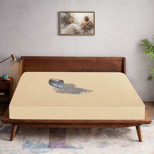 Image of The Furnishing Tree Medium /Diwan Size Mattress Protector 78x48 Inch | 100% Waterproof, Cotton Feel, Breathable & Hypoallergenic | Fitted Bed Cover (Fits Up to 10 inch) | 1 Year Warranty, Beige