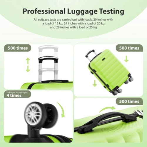 3 Piece Luggage Set, Hard Shell Lightweight Luggage, 20 24 28 Inch Travel Set, Wheels, Interior Combination Lock, Lime Green3