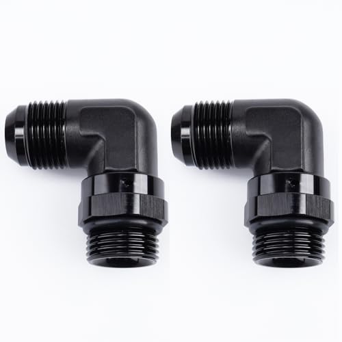 Image of AC PERFORMANCE Aluminum 90 Degree -12 AN Male Flare to -12 AN ORB O Ring Port Swivel Fitting Adapter, Black Pack of 2