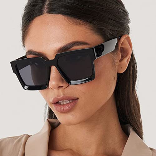 Trendy Thick Square Frame Sunglasses for Women Men Retro Black Rectangle Chunky Shades 90s Sun Glasses2