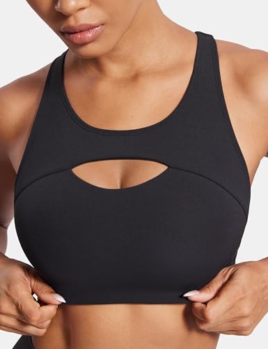 SYROKAN Hollow Out Breathable Sports Bras for Women High Support Molded Cup Training Wireless Racerback Bra3