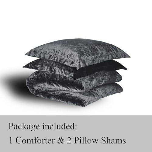 TAMGHO Crushed Velvet Grey Comforter for Queen Size Bed, Luxury Soft Velvet Bedding Set for All Seasons, 3pc Grey Bed Set Queen, 1 Comforter (92"x96") and 2 Pillow Shams (20"x26"+2")