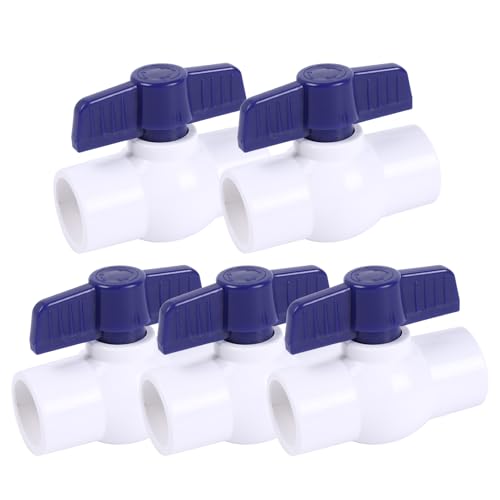 TAOKIHAI 5 Pack 3/4'' Slip PVC Ball Valve, PVC Water Pipe Shut Off Valves 3/4inch with Double Socket Full Flow Port, T Handle SCH40 Plastic Control Valve for Swimming Pool, Irrigation, Sewage Pipes