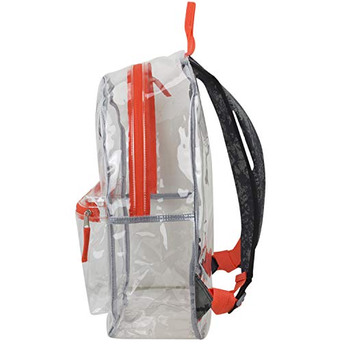 Eastsport Transparent Clear See Through PVC Backpack Bag for Work, Festival, Concert, Parade, Black and Gray Destruction Print/Red Orange3