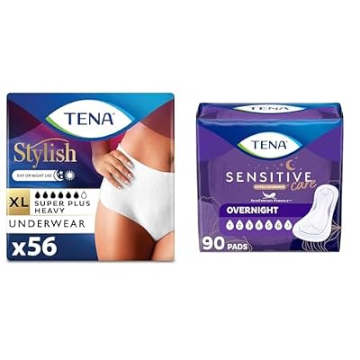 TENA Incontinence & Postpartum Underwear for Women, Super Plus Absorbency - X-Large - 56 Count & Incontinence Pads, Bladder Control & Postpartum for Women, Overnight Absorbency