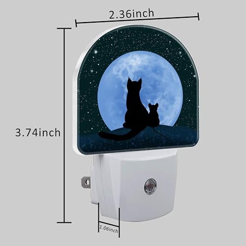 Image of Plug in Night Lights Cat and Mouse Looking Moon Nightlight Plug Into Wall Dusk to Dawn Sensor LED Night Light for Kid Girls Boys Women Room Decor, Hallway, Kitchen, Bathroom, Nursery, Stairs