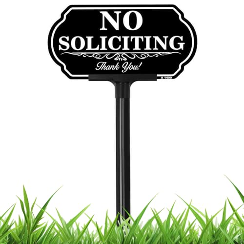 Image of No Soliciting Sign for House, 10 x 5 Inch Aluminum No Soliciting Yard Sign with 37 Inch Adjustable Plastic Stake, Weatherproof Outdoor No Solicitors Sign for Front Yard, Doorway, Lawn, Home