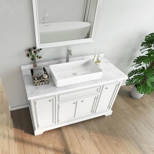 Image of QUALITO Wash Basin Countertop | Tabletop Ceramic Bathroom Sink | Wash Basin Over Counter | Wash Basin For Bathroom (24 x 14 x 5 Inch) (Glossy White)