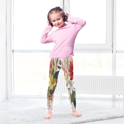 Bolaz Toddler Girls Leggings Printed Yoga Pants Leggings White Red Yellow Flower for Kids4