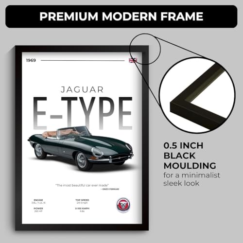 Image of Jaguar E Type Poster | Framed E Type A4 Sized (31 x 23 cm) | Jaguar Car Poster for Wall, Gift for Boys, Vintage Frames | Classic Car Posters for Wall, Bedroom, Hostel, Study Area, Hostel (F 029)