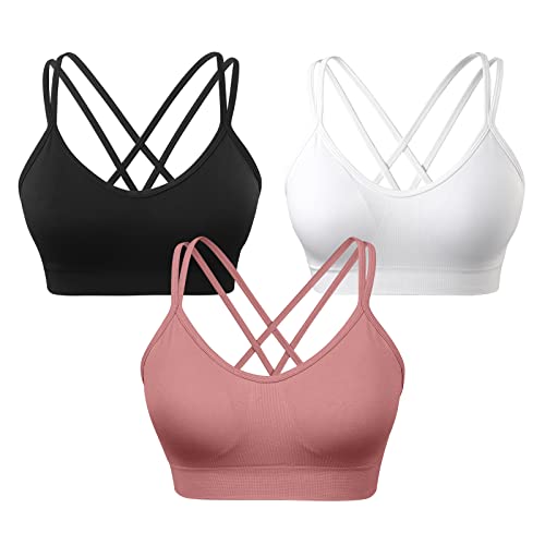 Image of VEQKING Strappy Cross Back Women Sports Bras with Removable Cups