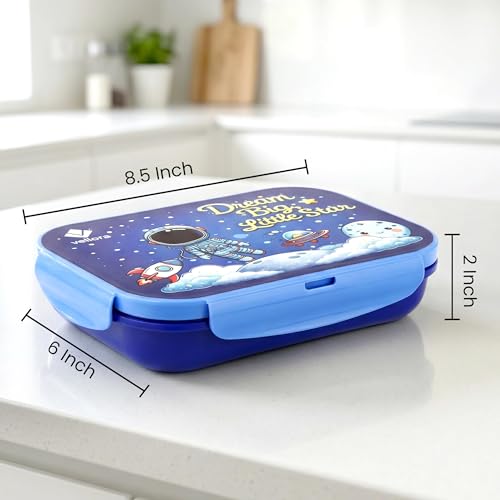 Image of Stainless Steel Lunch Box for Kids, Boys & Girls, Space Design with 2 Compartments, Leakproof Tiffin Box for School, BPA-Free, Easy to Carry & Clean, Multipurpose Lunch Box for Outdoor Use