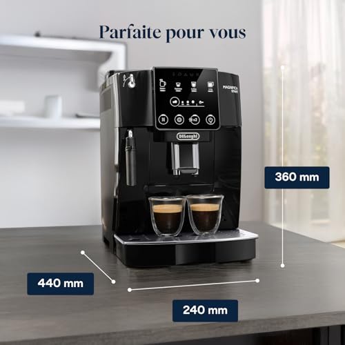 De’Longhi Magnifica Start - Perfetto Machine à Café Automatique avec Mousseur à Lait Manuel, 4 Boissons en une Seule Touche pour Espresso et Cappuccino, Commandes Soft Touch, Noir (ECAM222.20.B)