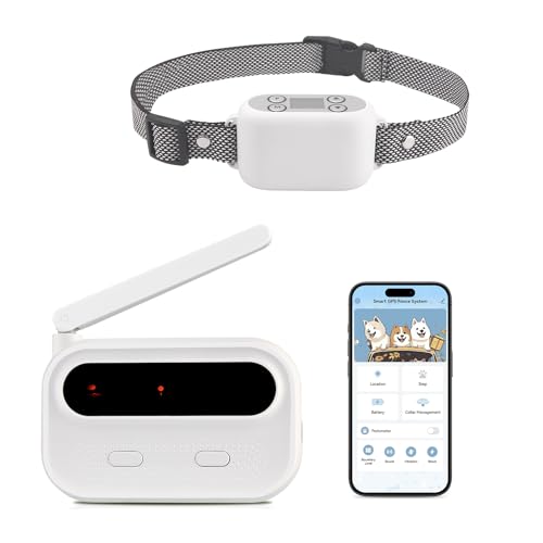 GPS Wireless Dog Fence System with App Control - No Subscription & No Wire, up to 984 FT IPX7 Waterproof Electric Pet Containment Collar with Beep/Vibration/Shock, Support up to 5 Dogs(White)
