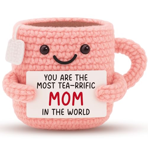 Gifts for Mom from Daughter, Son - Tea-rrific Mom Crochet Teacup - Cute Mother's Day, Birthday...