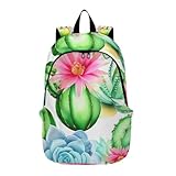 Mochila de día para mujer, diseño de cactus y suculentas, color verde, lindas mochilas universitarias medianas para niñas