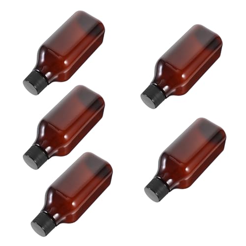 COLLBATH Frascos Rellenables para Viaje 200 Ml Botellas Plásticas PET Cuadradas de Cuello Largo Color Marrón con Tapa Negra de Rosca y Tapón Interior Envases para Loción y Medicamentos