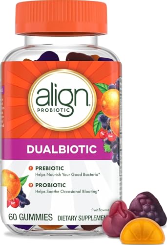Align Dualbiotic, Prebiotics and Probiotics for Women and Men, Probiotics for Digestive Health, Prebiotics Help Nourish Good Bacteria, Natural Fruit Flavors, 60 Probiotic Gummies - image 1