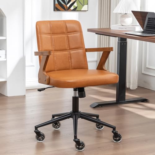 Image of Mid Century Modern Desk Chair with Walnut Finish, Ergonomic Task Chair