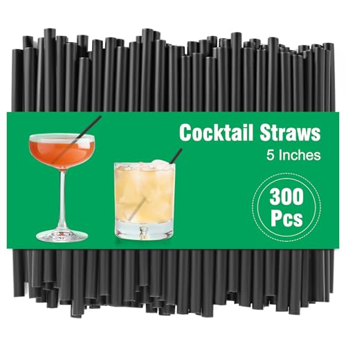 [300 Pcs] 5 Inch Plastic Cocktail Straws - 0.24 Wide Black Disposable Drinking Straws Short Straws for Bar Club Cafe Party and Daily Use